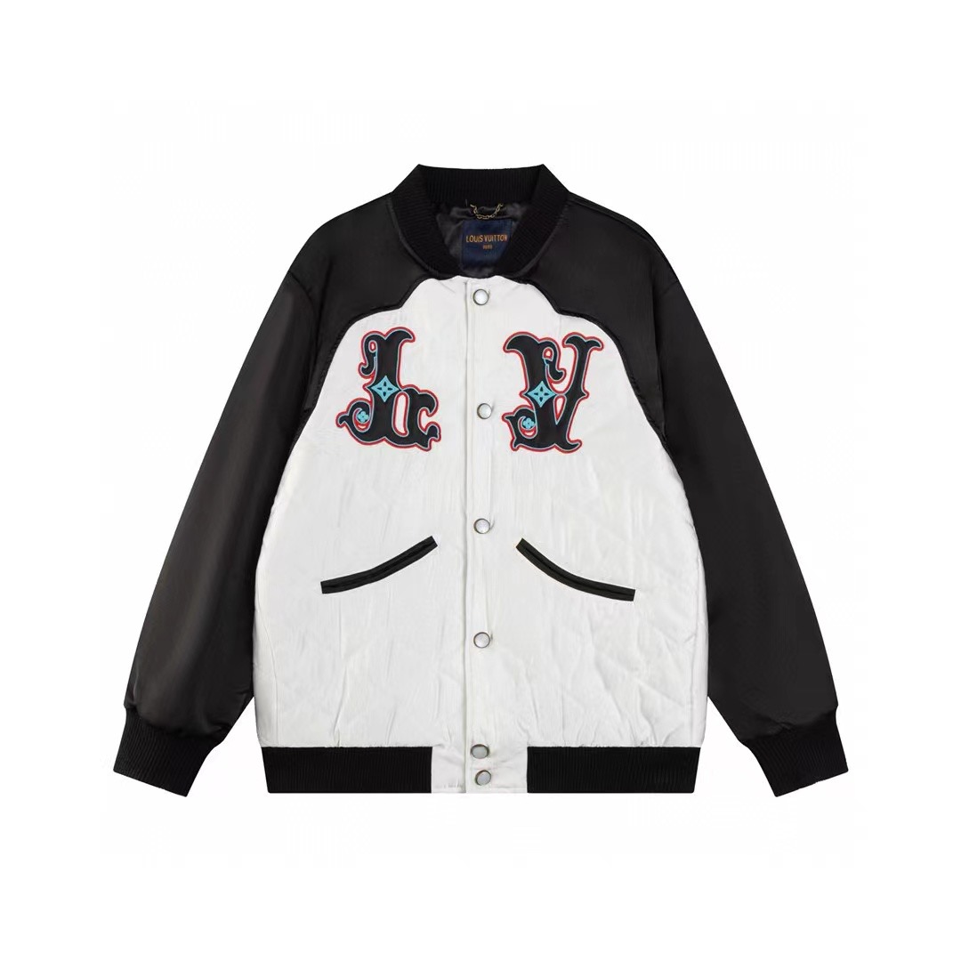 Black and white patchwork embroidered baseball jacket Black and white patchwork embroidered baseball jacket