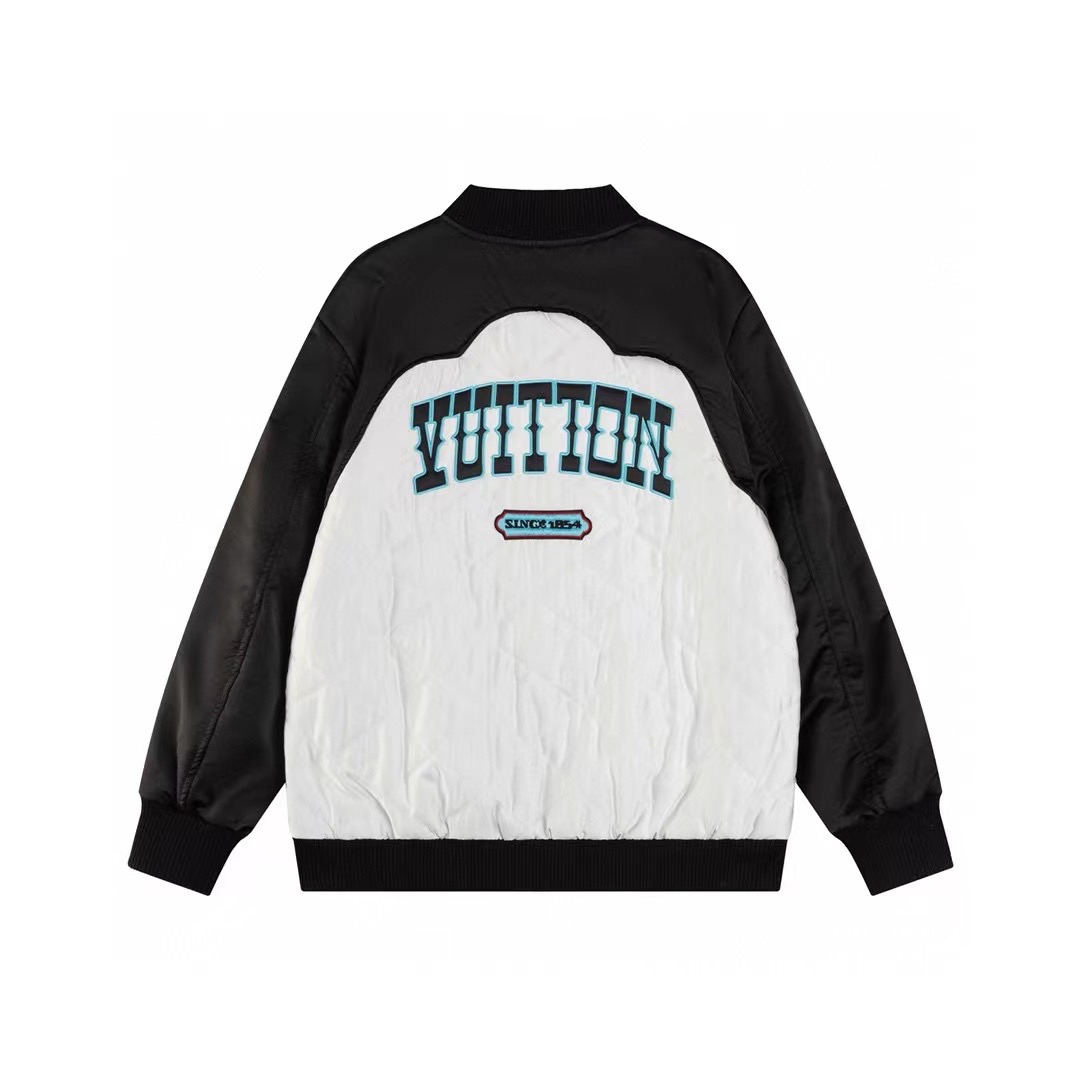 Black and white patchwork embroidered baseball jacket Black and white patchwork embroidered baseball jacket