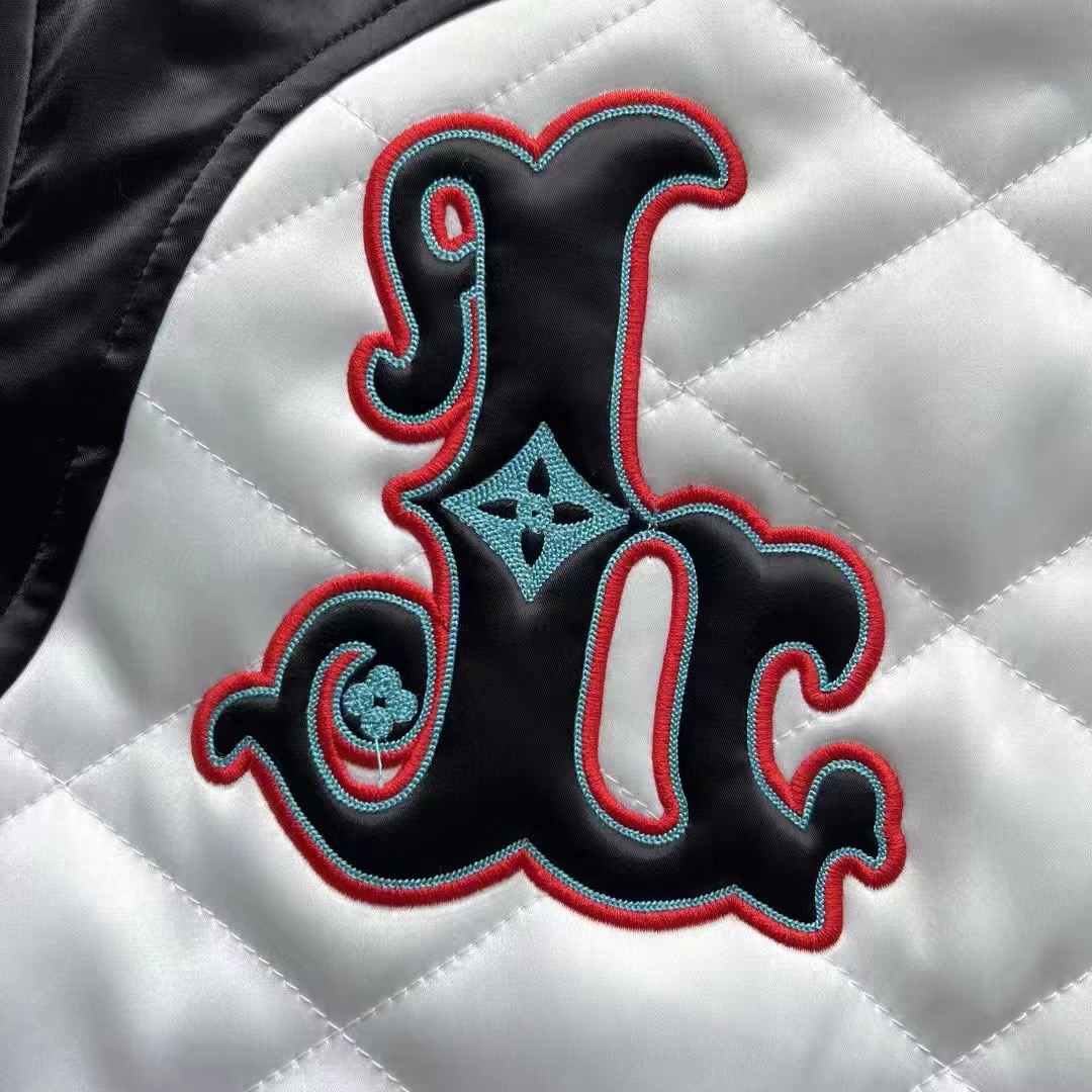 Black and white patchwork embroidered baseball jacket Black and white patchwork embroidered baseball jacket
