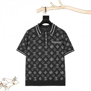 Classic jacquard knit lapel short sleeve
