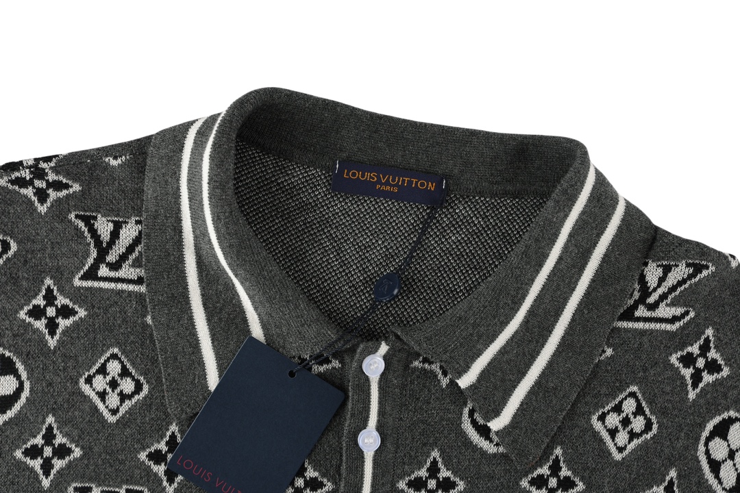 Classic jacquard knit lapel short sleeve Classic jacquard knit lapel short sleeve