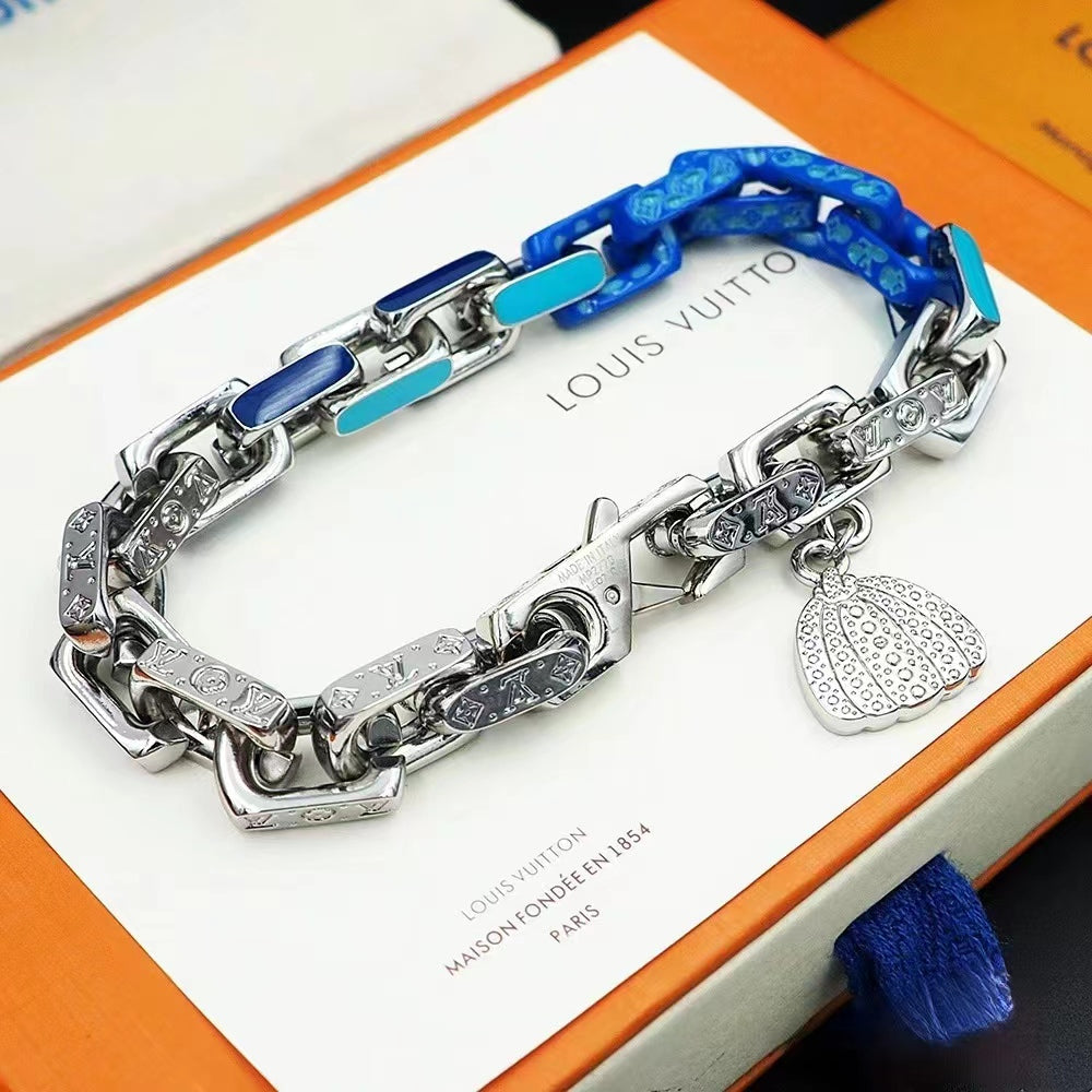 0528 Blue and silver patchwork pumpkin bracelet 0528 Blue and silver patchwork pumpkin bracelet