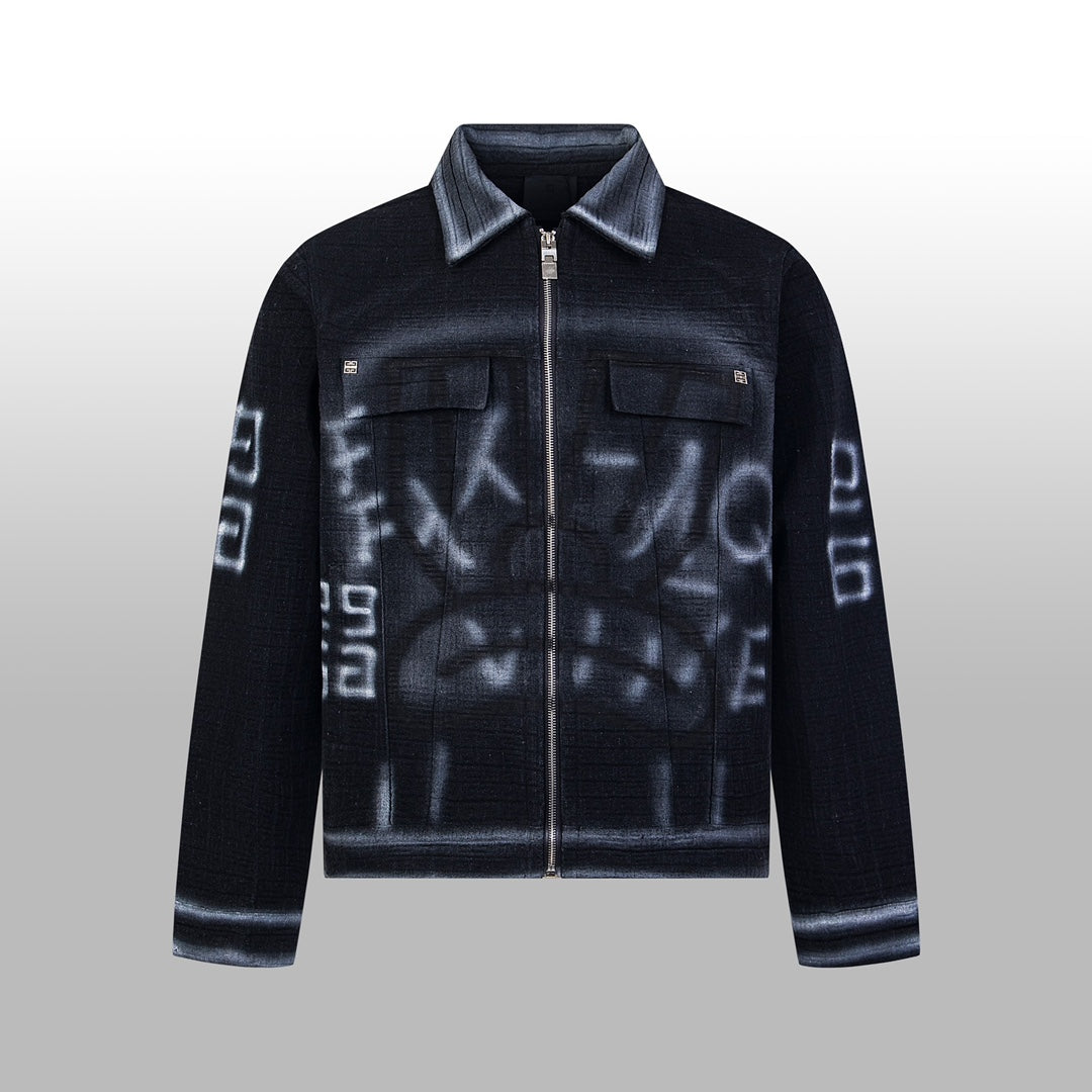 1014 High quality picture shot graffiti dark denim jacket 1014 High quality picture shot graffiti dark denim jacket