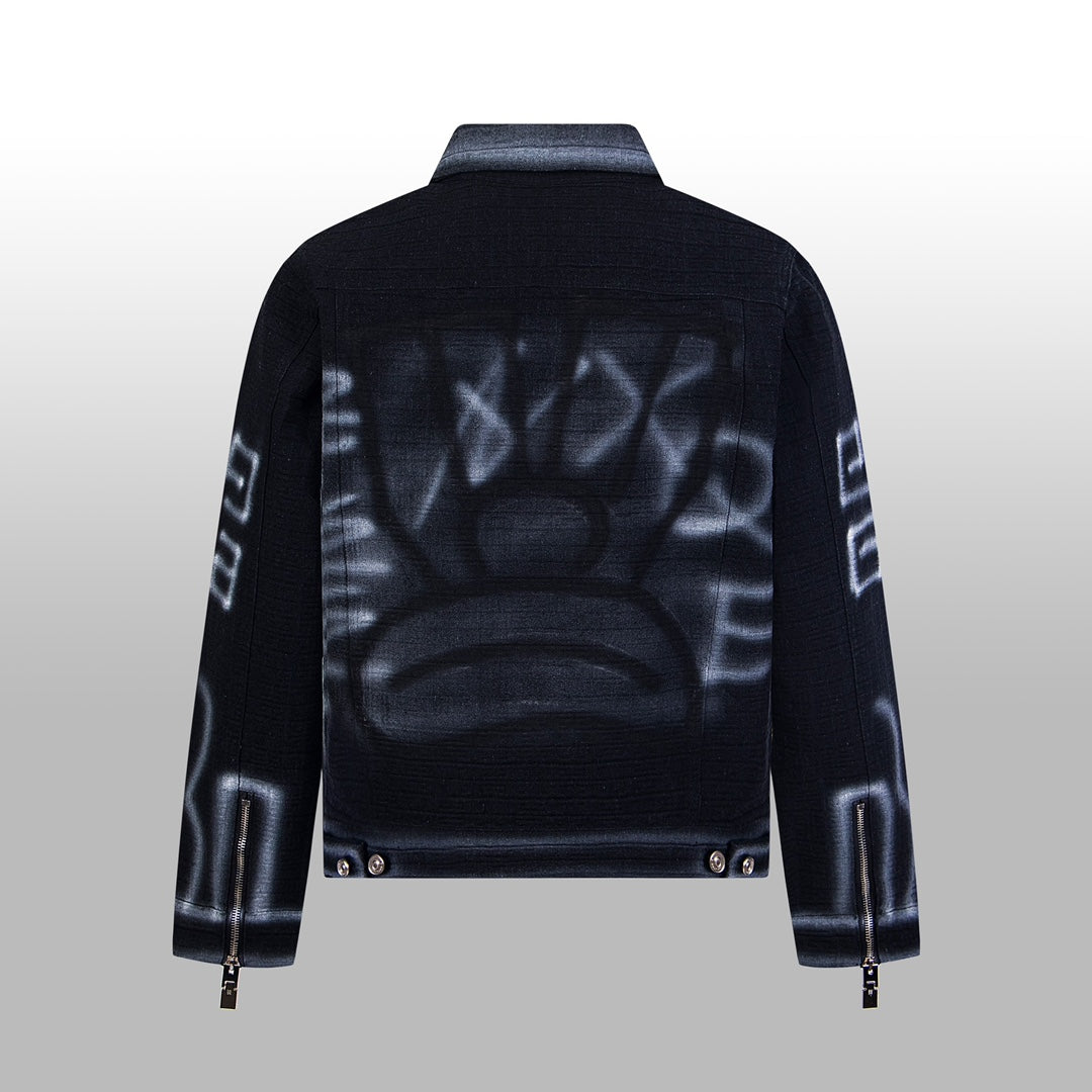 1014 High quality picture shot graffiti dark denim jacket 1014 High quality picture shot graffiti dark denim jacket