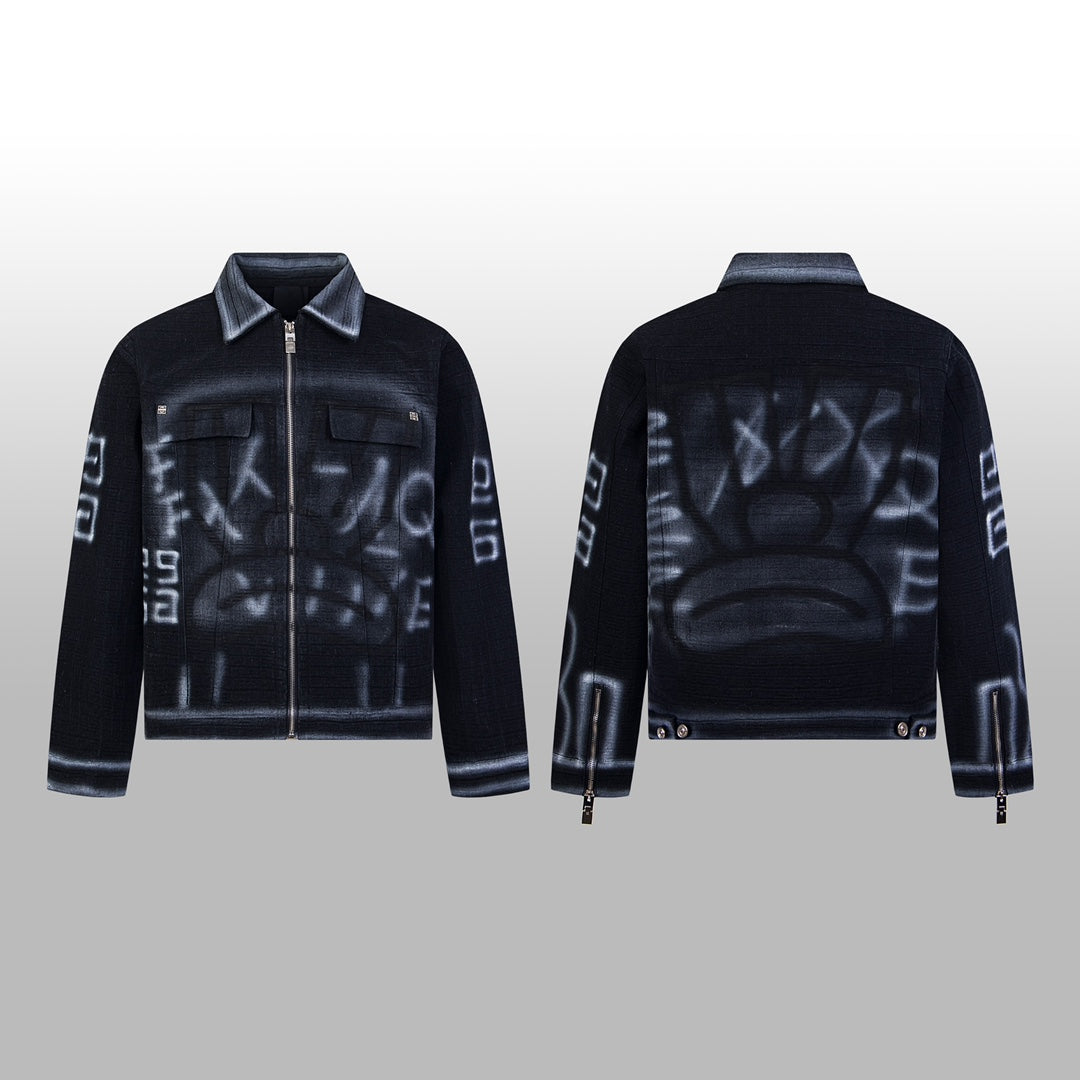 1014 High quality picture shot graffiti dark denim jacket 1014 High quality picture shot graffiti dark denim jacket