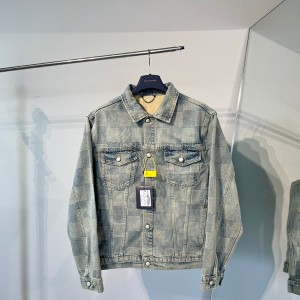 1105 New limited edition checkerboard patchwork washed blue denim jacket jeans set