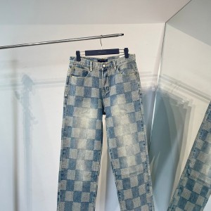 1105 New limited edition checkerboard patchwork washed blue denim jacket jeans set
