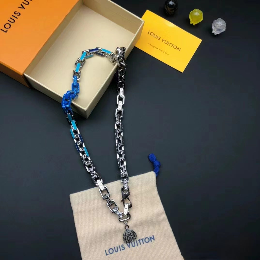 0528 Blue and silver patchwork pumpkin necklace 0528 Blue and silver patchwork pumpkin necklace
