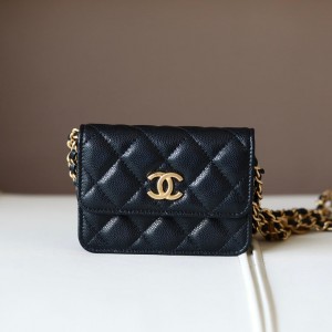 0528 Black Quilted Caviar Belt Bag Aged Gold Hardware
