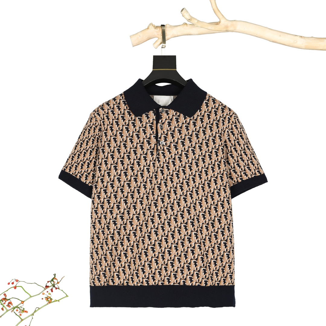 Classic jacquard knit lapel polo Classic jacquard knit lapel polo
