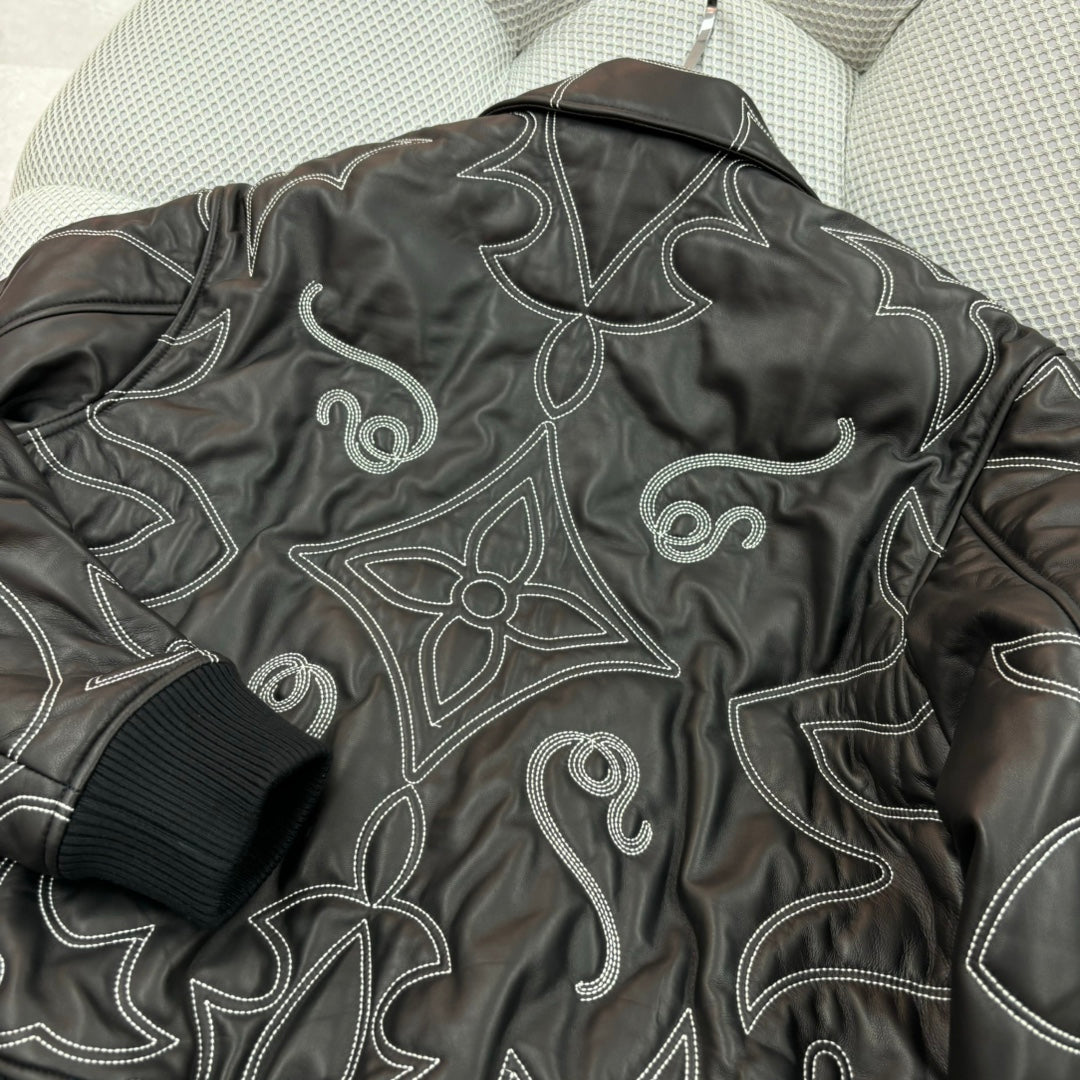 1102 New embroidered leather bomber jacket 1102 New embroidered leather bomber jacket