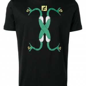 Black Intertwining Snake Print T-shirt