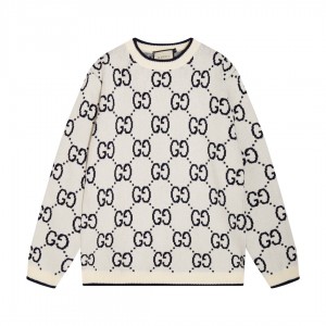 0909 New alphabet jacquard crew-neck sweater