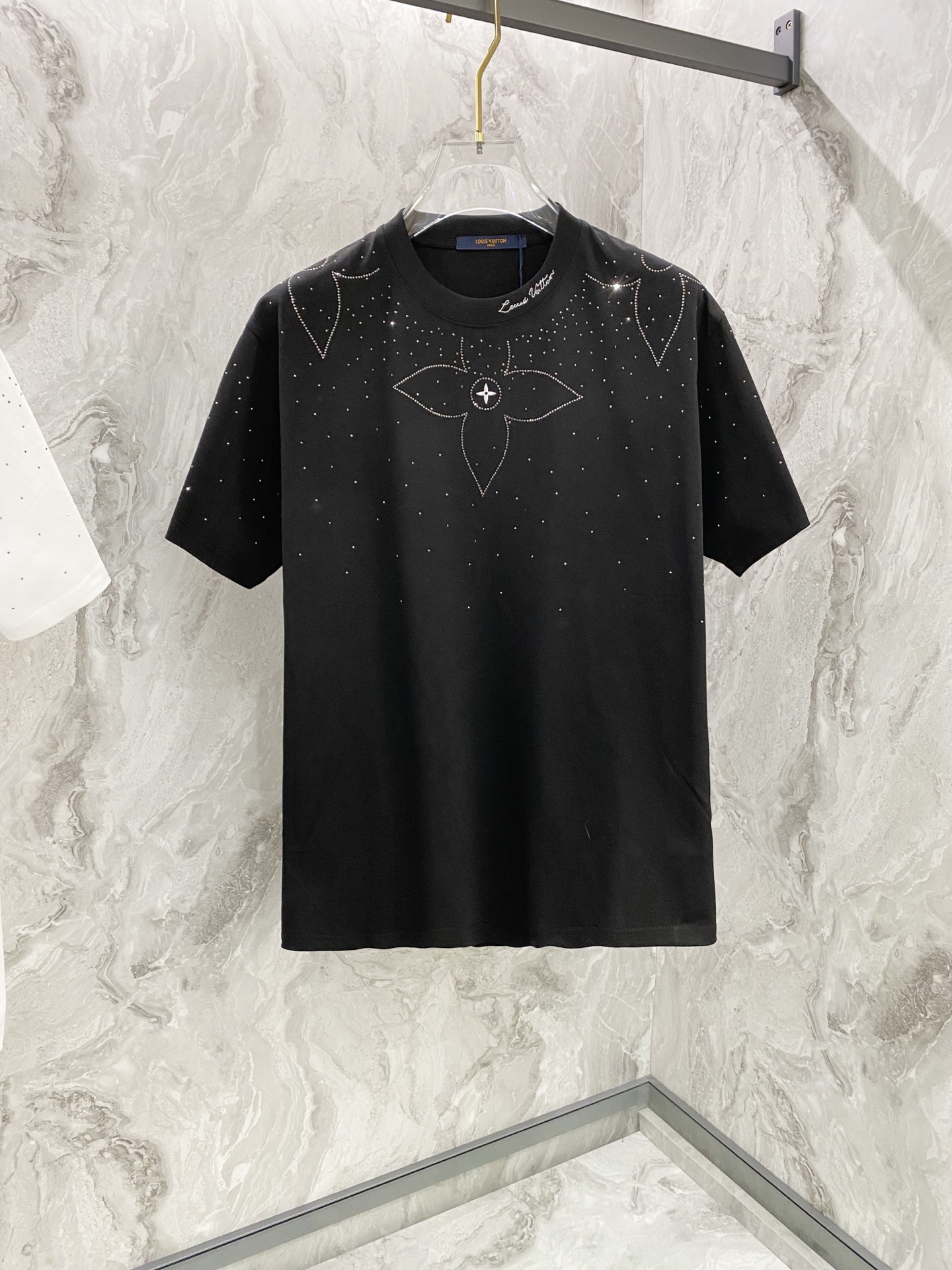 Embroidery band drill personality t-shirt Embroidery band drill personality t-shirt