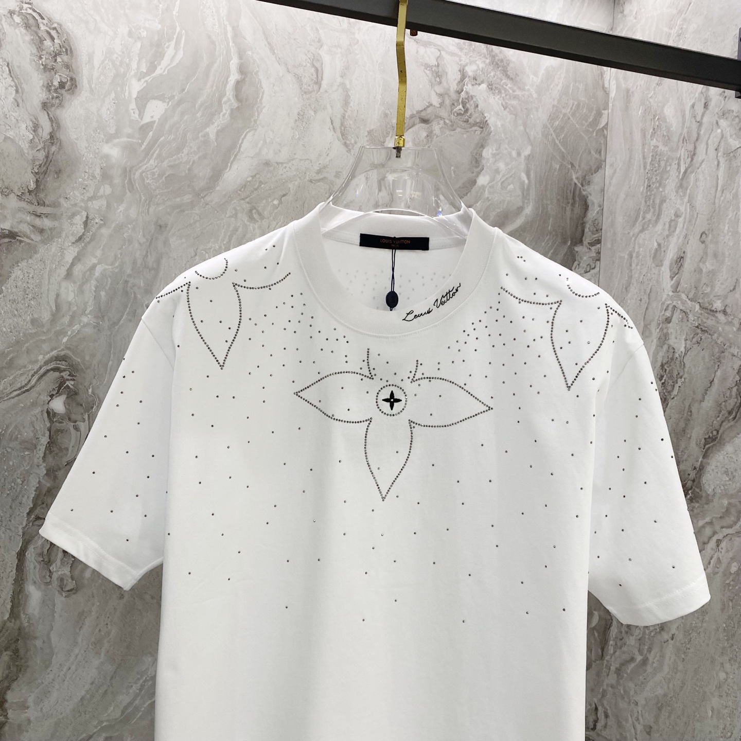 Embroidery band drill personality t-shirt Embroidery band drill personality t-shirt