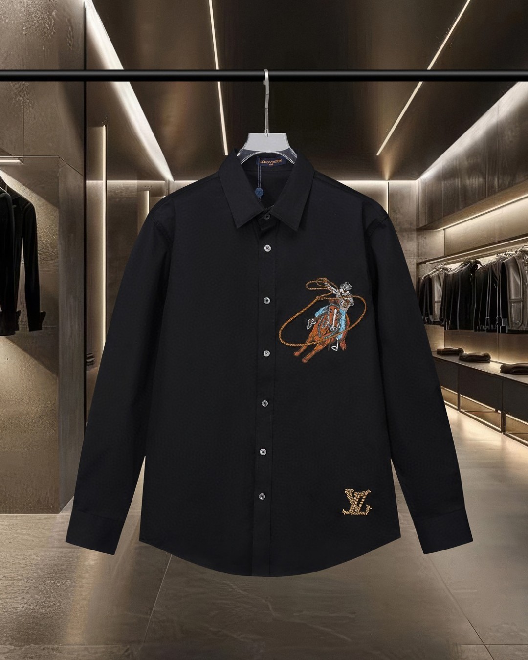Western denim heavy craftsmanship embroidered long-sleeved shirt Western denim heavy craftsmanship embroidered long-sleeved shirt