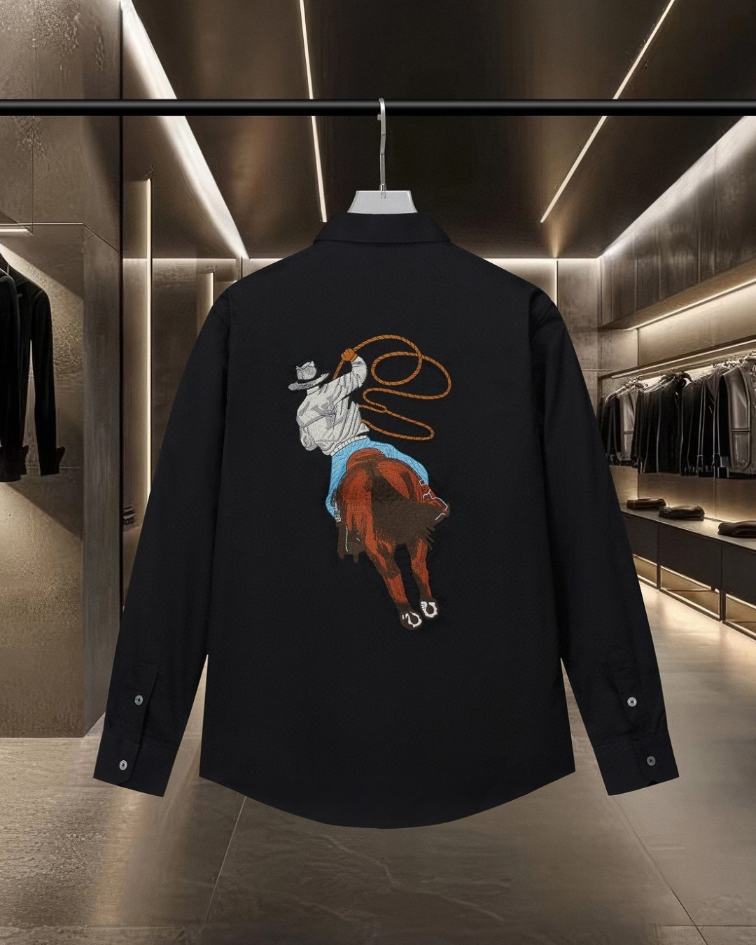 Western denim heavy craftsmanship embroidered long-sleeved shirt Western denim heavy craftsmanship embroidered long-sleeved shirt