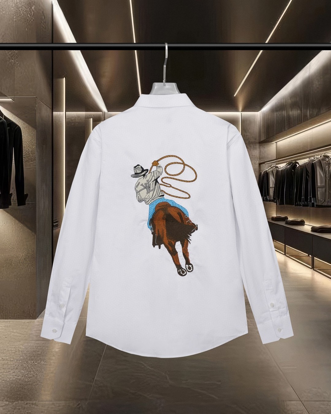 Western denim heavy craftsmanship embroidered long-sleeved shirt Western denim heavy craftsmanship embroidered long-sleeved shirt