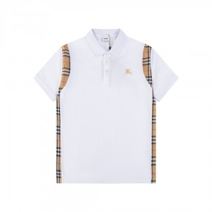 Plaid splicing embroidery polo shirt