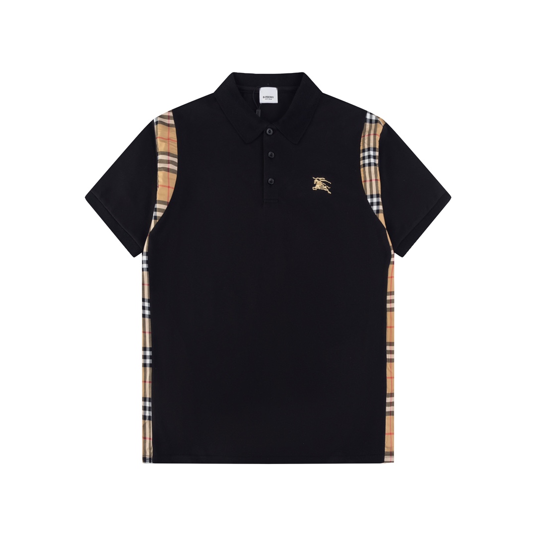 Plaid splicing embroidery polo shirt Plaid splicing embroidery polo shirt