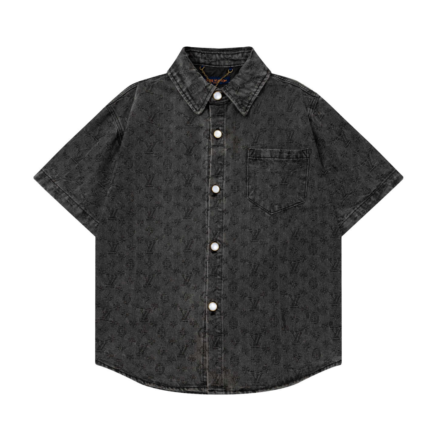 Full print jacquard denim short-sleeved shirt Full print jacquard denim short-sleeved shirt