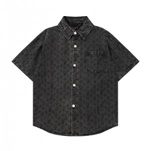 Full print jacquard denim short-sleeved shirt