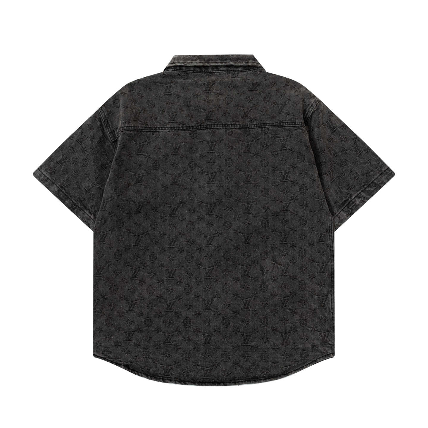 Full print jacquard denim short-sleeved shirt Full print jacquard denim short-sleeved shirt